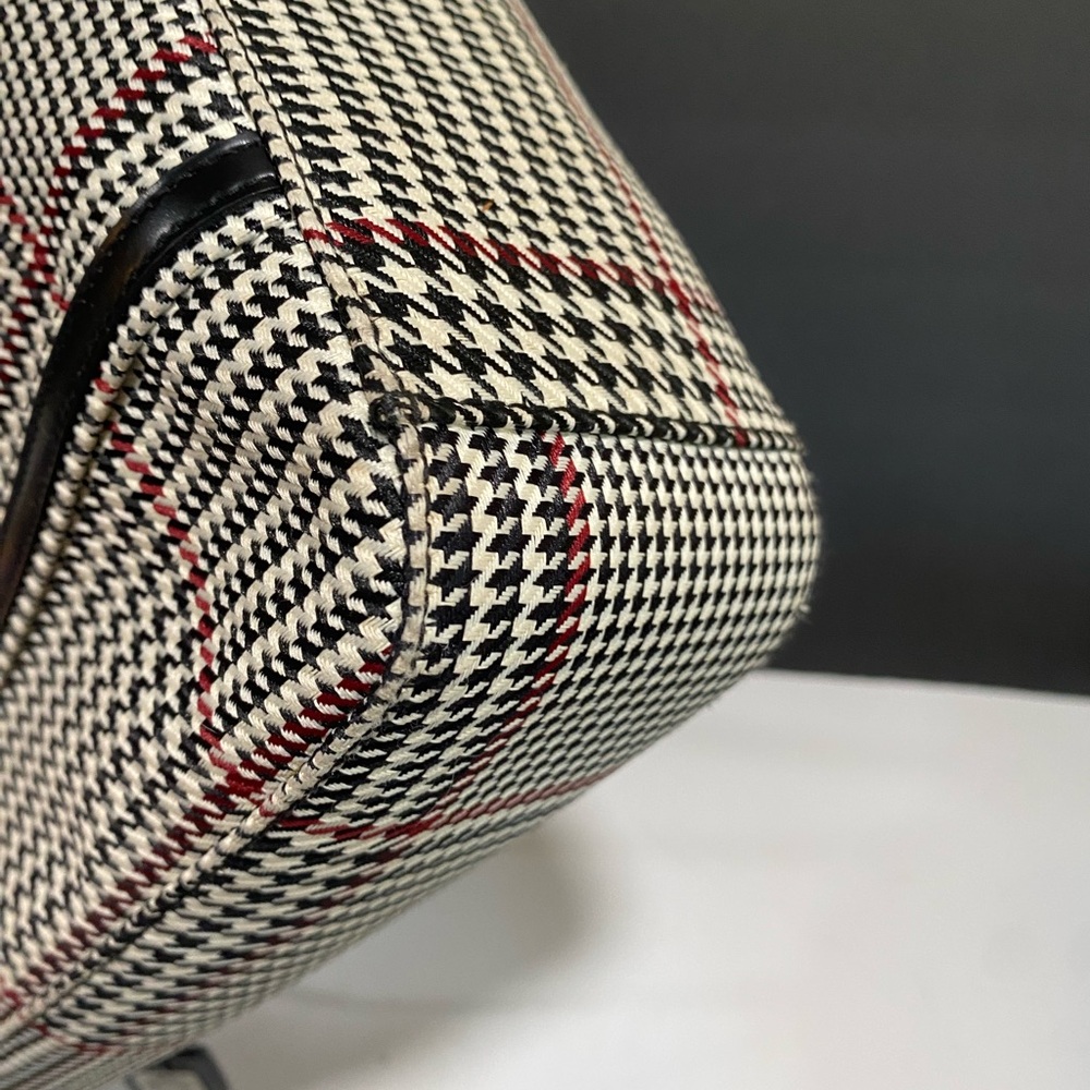 Ralph Lauren Black Grey and Red Stripe Houndstooth Tote Shoulder Bag - Picture 7 of 16